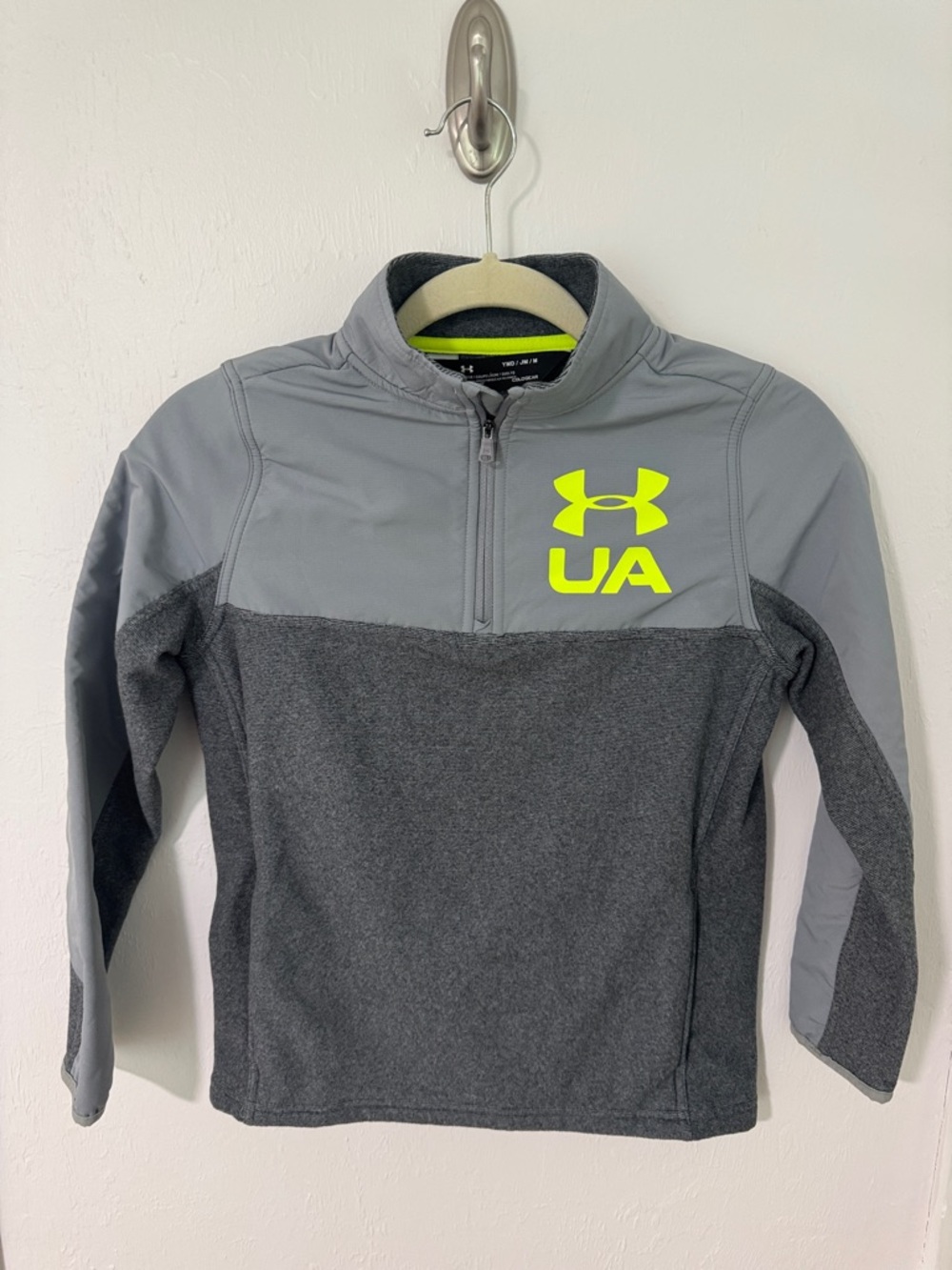 Under Armour Gray & Neon Yellow Half-Zip Kids Puffer Pullover